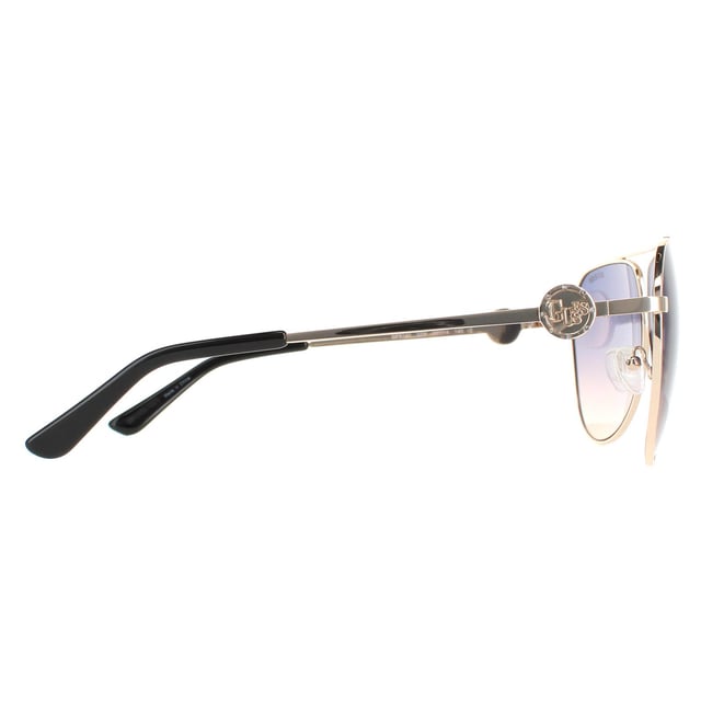 Guess Aviator Dames Gold Blue Gradient GF6140 GF6140 zijn een stijlvolle moderne vliegerstijl voor vrouwen met een uniek tempelontwerpontwerp dat deze geweldige zonnebril echt afzet.