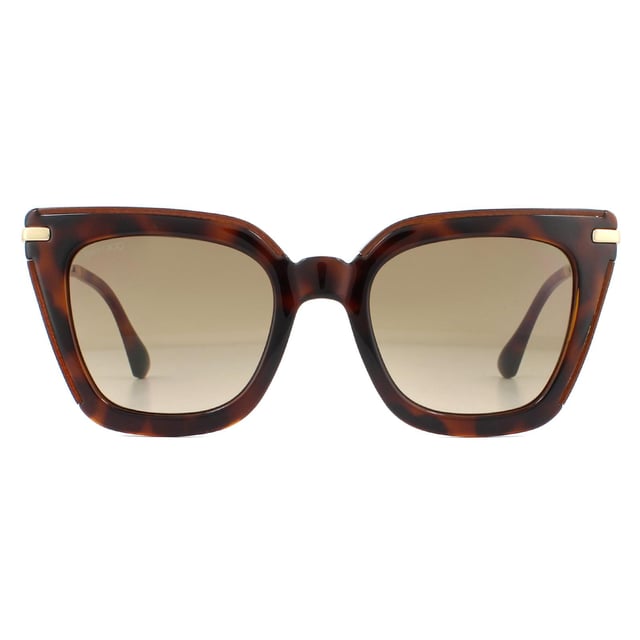 Jimmy Choo Sunglasses Ciara/G/S OCY HA Glitter Havana Brown Gradient are an edgy square style with a chunky plastic frame front and slim metal temples engraved with the Jimmy Choo logo.