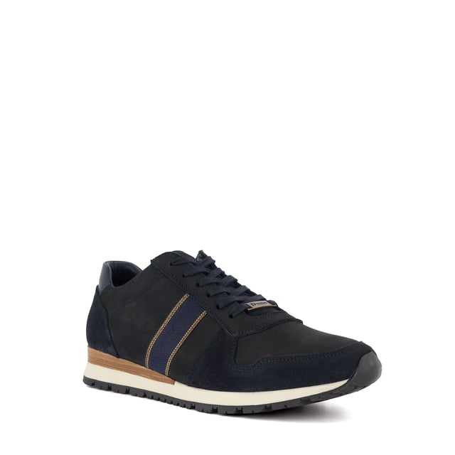 Dune Mens TRECK Stripe-Detail Runner Trainers Treck Embrace the season's runner trend with style Treck. Crafted from the finest materials, the side of this easy-to-wear sneaker features tonal stitching and is enhanced with intricate webbing detail at the side. Finished with a lace-up facing and our signature branded hardware, the sole is elevated with a contrast of finishes.