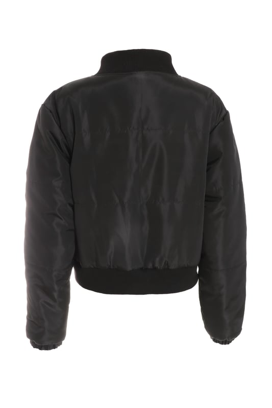 Black Ruched Sleeve Bomber Jacket