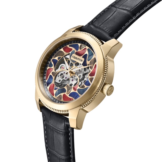 Stainless steel case, case size: 45.00mm, thickness 13.00mm, stainless steel case back with enamel color, Enamel dial, brass luminous hands, stainless steel with etching logo, genuine leather band with s.s buckle, with etching logo, band size:22.00mm to 20.00mm (buckle side), China auto Movement, 5 ATM water resistant.