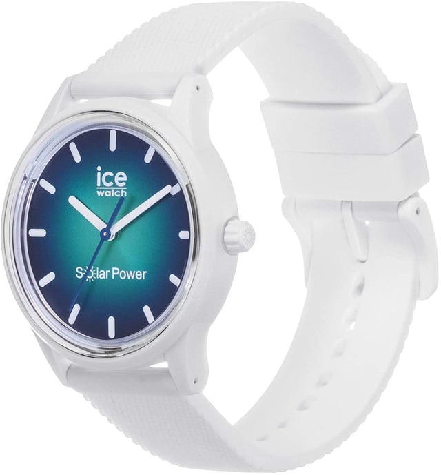 This Ice Watch Ice Solar Power Analogue Watch for Women is the perfect timepiece to wear or to gift. It's White 40 mm Round case combined with the comfortable White Silicone will ensure you enjoy this stunning timepiece without any compromise. Operated by a high quality Quartz movement and water resistant to 5 bars, your watch will keep ticking. Go green with this solar powered watch recharges itself in any kind of light. This solar watch does not require any battery replacement. The watch has a function: Solar Powered. High quality 21 cm length and 20 mm width White Silicone strap with a Buckle. Case diameter: 40 mm, case thickness: 12 mm, case colour: White and dial colour: Blue.