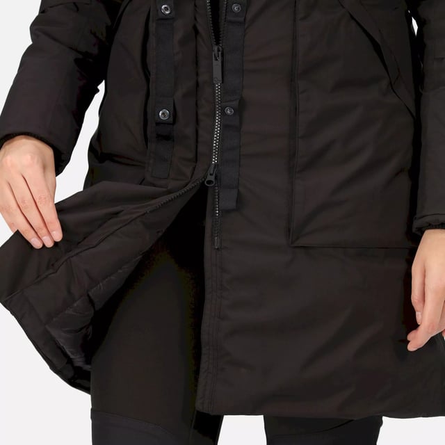 Material: 100% Polyester. Filling: Feather-Free. Lining: Polyamide, Quilted. Fabric: Stretch. Design: Logo, Plain. Fabric Technology: Breathable, DWR Finish, Heavyweight, High Warmth, Isotex 8000, Waterproof, Windproof. Insulated, Taped Seams. Neckline: Hooded, Zip Neck. Cuff: Inner Ribbed. Sleeve-Type: Long-Sleeved. Hood Features: Concealed Toggle Adjuster, Grown On Hood. Length: Hip Length. Pockets: 2 Patch Pockets. Fastening: Full Zip, Stud. 8000g/m¬≤/24hrs. Sustainability: 0% Animal Ingredients, Cruelty Free, Made from Recycled Materials. Waistline: Adjustable, Drawcord.