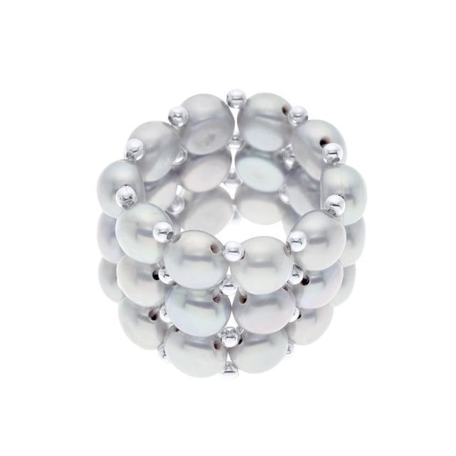 Ring 3 rader - HANDGJORDA - av äkta sötvattenspärlor - FÄRG PÄRLGRÅ NATURPÄRLA - 4 mm - Storlek justerbar från 48 till 62 - Levereras med certifikat