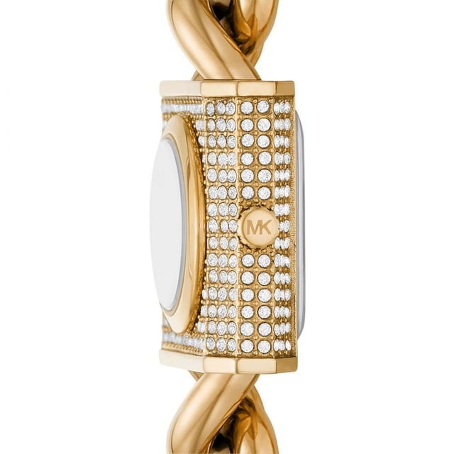 Brand: Michael KorsModel number: MK4711Gender: WomenCase color: GoldStrap colour: GoldDial color: GoldCase material: Stainless steelMaterial strap: Stainless steelTimepiece: QuartzCase form: RectangularDiameter case: 25mmCase height: 10mmWidth strap:16mmLength strap: 175 (mm)Water resistant: 5 ATMEAN: 4064092215120