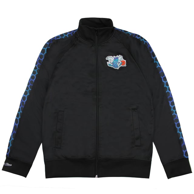 Mitchell y Ness Charlotte Hornets Jacket de pista Top grabada Negro