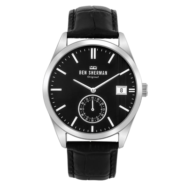 BEN SHERMAN WB039BB Uhr Mann Quarz• Material: Edelstahl• Glas: Mineral• Armband: Leder• Farbe: Grau• Wasserbeständigkeit: 0 m (0 ATM)• Gehäusegröße: 43 mm