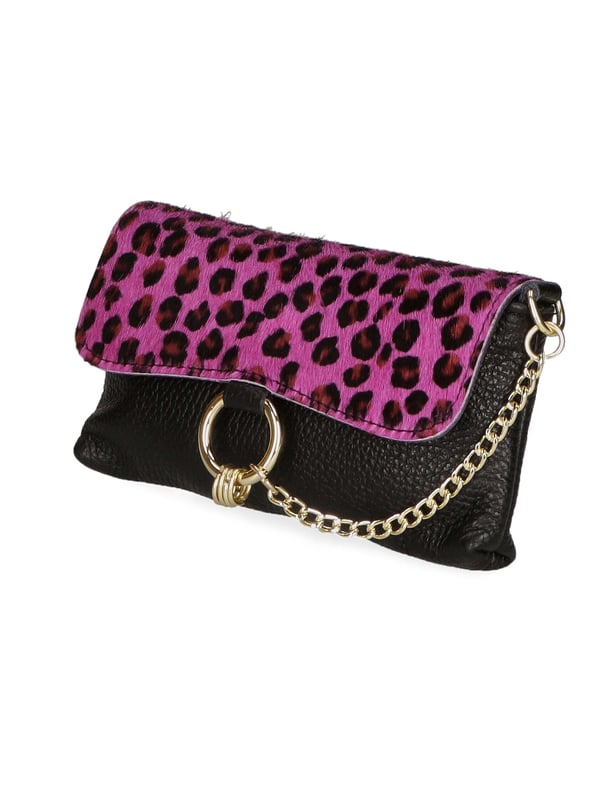 Bolso clutch de mujer de un compartimento, bandolera ajustable y extraíble. Producto italiano hecho a mano en genuina piel Dollaro + Horse. Hecho en Italia