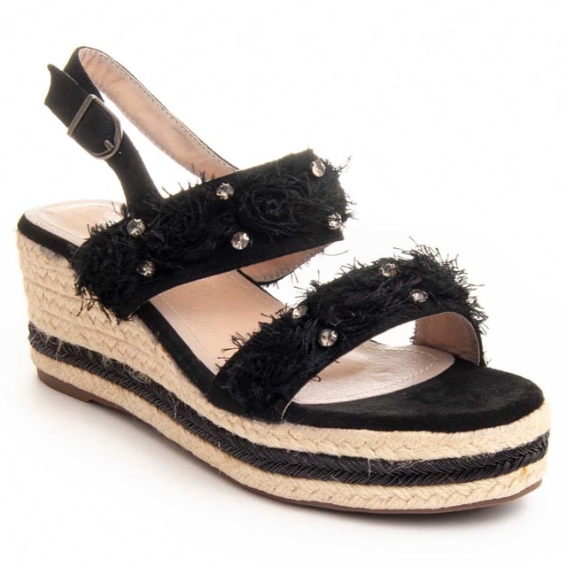 Damen-Espadrille-Wedges. Bequeme Passform. Gepolsterte Innensohle. Rutschfeste Sohle. Verstärkte Nähte. Von anderen Marken für unsere Marke hergestellt. Ungefähre Maße: 8 cm Absatz und 3 cm Plattform.