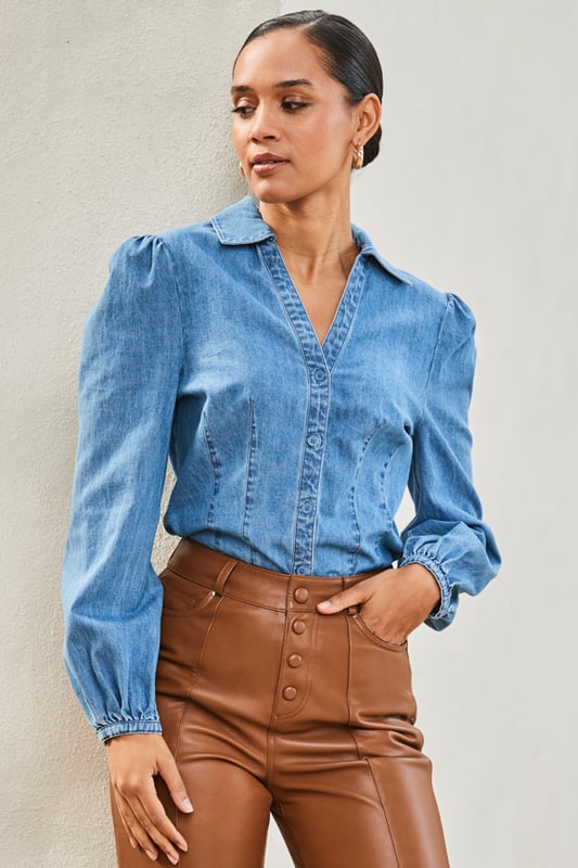 NINE9U sweat×denim balloon-sleeve Tops NINE9U sweat×denim balloon-sleeve Tops - メルカリ