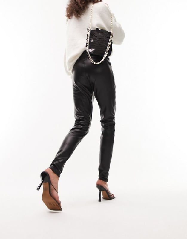 Topshop black leather trousers hotsell