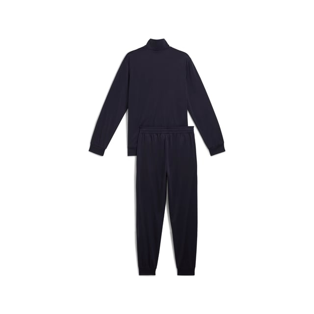 PRODUCT STORY: These everyday essentials feature a high-collar jacket with rib cuffs and waistband, plus pants with an elastic waistband and internal drawcord for customized comfort. PUMA No. 1 Logo rubber prints and piping details complete the look. FEATURES & BENEFITS: Made with at least 90% recycled materials. DETAILS: Regular fit; High-collar; Elastic waistband with internal drawcord; Ribbed cuffs; Closed bottom; PUMA branding details; 100% polyester Recycled - tricot - 220.00 g/m - piece dyed - Mechanical - Brushing, Mechanical - UPFMain Material 3: 100% polyester Recycled - tricot - 220.00 g/m - piece dyed - Mechanical - Brushing, Mechanical - UPF.  Our model is 180 cm tall and is wearing size M UK.