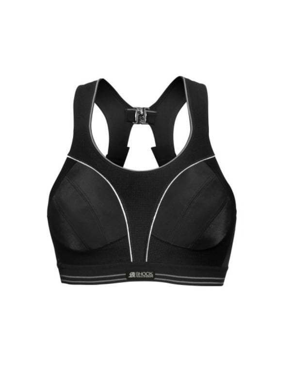 Shock Absorber Ultimate Run Bra. Infinity-8 support system with seamless inside and wide padded adjustable straps. High visibility and full back opening. Moisture-wicking. Product is recommended hand-wash only.
