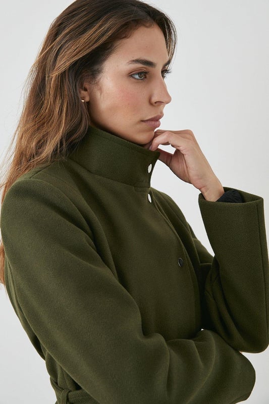 Rayay belted high neck wool coat discount