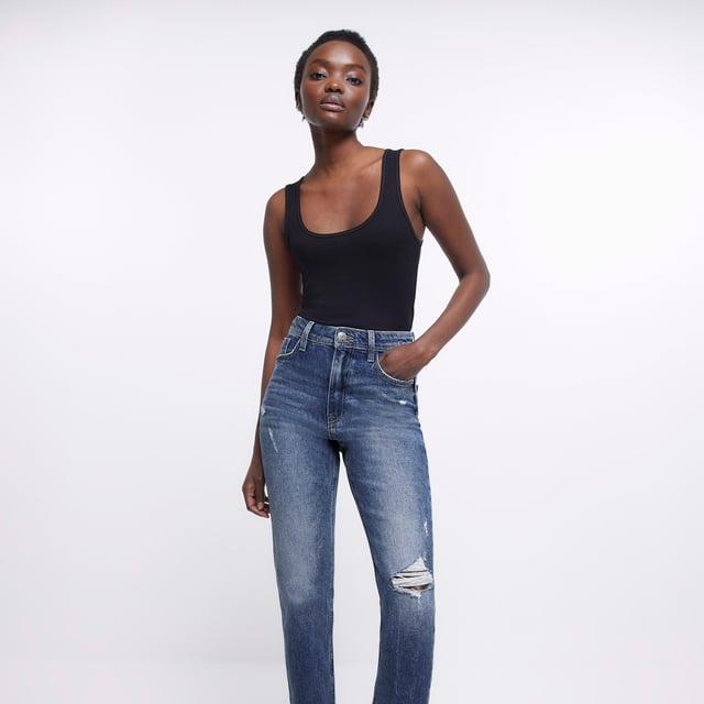 River Island Womens Mom Jeans Blue High Waist Sculpt Pants