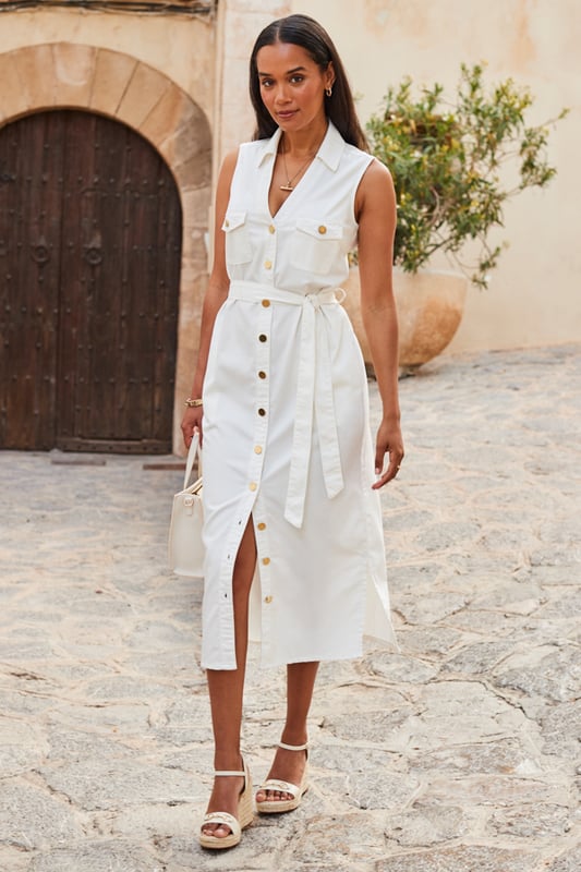FBE-2468 IVORY BELTED PETAL EDGING DRESS