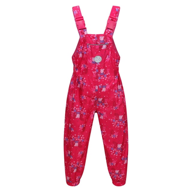 Regatta Kinder/Kids Muddy Puddle Peppa Pig Gebloemde tuinbroek (Roze Fusie) 100% Polyester. Stof: Isoliet. Ontwerp: Bloemen, Logo. Personages: Peppa Pig. Zakken: 1 Voorzak. Waistline: Elastiek. Manchet: Elastiek. Zoom: Elastisch. Mouwtype: Mouwloos. Halslijn: Vierkante Hals. Overal Print, Reflecterende Trim. Stoftechnologie: Ademend, Duurzaam, Lichtgewicht, Waterdicht. Sluiting: Gesp riem, Pull-On. 100% Officieel Gelicentieerd.