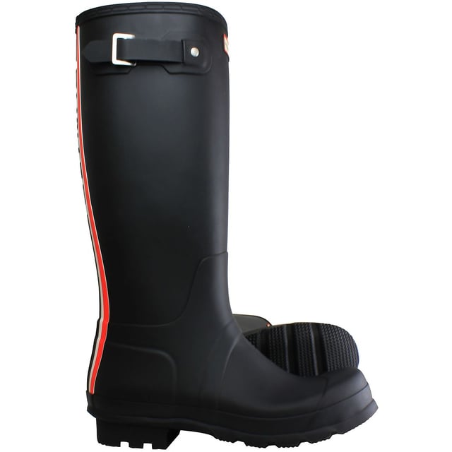 Step into enduring style and unparalleled functionality with the Hunter Original Tall Men's Black Wellington Boots. These boots embody the iconic design and craftsmanship that define the Hunter brand, providing a sleek and versatile option for conquering rainy days and outdoor pursuits with confidence.

Key Features:

 Classic Tall Design:  The boots feature the timeless tall Wellington silhouette, providing ample coverage and protection against rain and mud. This classic design ensures a polished and sophisticated look suitable for various occasions.

 Durable Vulcanized Rubber:   Crafted from durable vulcanized natural rubber, these boots are built to last. The material not only offers exceptional waterproofing but also stands up to the rigors of everyday wear, making them a reliable choice for various activities.

 Waterproof Construction:   Designed to keep your feet dry in the wettest conditions, the boots boast a fully waterproof construction. Tackle rain-soaked streets or muddy terrains without compromising on style or comfort.

 Comfortable Lining:   The boots feature a comfortable textile lining that provides a smooth feel against the skin. The breathable lining enhances overall comfort, making these boots suitable for extended wear.

 Adjustable Strap:   The boots are equipped with an adjustable strap at the top, allowing for a customizable fit. This feature not only adds a touch of style but also ensures a secure and snug fit around the calf.

 Sturdy Traction Sole:   The treaded sole provides excellent traction on various surfaces, ensuring stability and preventing slips. Navigate slippery sidewalks or uneven terrains with confidence.

 Signature Hunter Branding:   Showcasing the iconic Hunter logo on the front, these boots reflect the brand's commitment to quality and authenticity. The black color adds a versatile and sophisticated touch, making them a wardrobe staple.

 Versatile Styling:   Whether paired with casual jeans or worn as a functional accessory with outdoor gear, these boots effortlessly transition from urban streets to countryside landscapes.

Elevate your wet-weather wardrobe with the Hunter Original Tall Men's Black Wellington Boots â€“ a fusion of enduring style and practical functionality for the contemporary man who seeks both performance and sophistication.