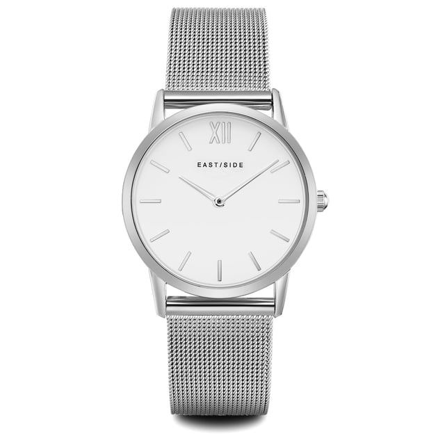 Subtle refraction is the trademark of the New York district of Eastside - as well as the Eastside watch label of the same name. This enchanting women's model reflects on traditional watch design away from opulence and glamor. Understatement is the order of the day! Tone kept in sound, combine the housing with high-quality screwed stainless steel floor and the elaborately worked stainless steel-milanaise bracelet cool elegance and hard-wearing materials. The dial is discreetly in the background and is reduced to the traditional function of a timepiece, with filigree barnacles and delicate swords.