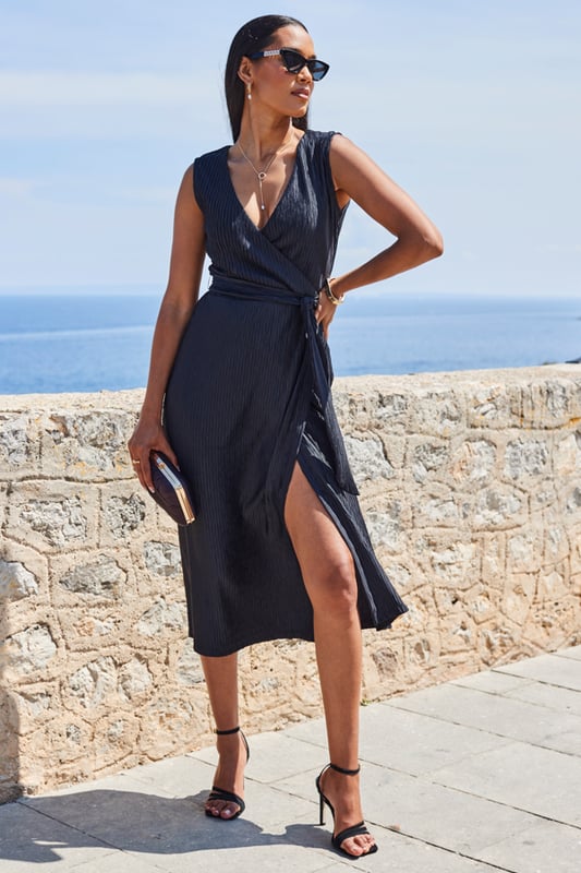 Black silky deals wrap dress