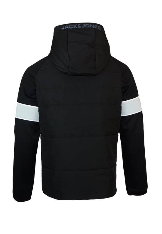 Veste matelassée sportive avec capuche, poches latérales zippées et logo imprimé en coupe régulière.