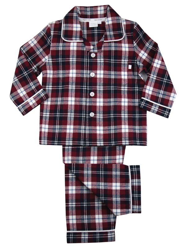 Boys Jordan Burgundy Check Traditional Pyjamas

Your little boy will look SO grown up in these traditional check fabric Pyjamas. 100% brushed cotton which is soft and cosy against the skin. This PJ set has lots of extra details like engraved buttons and white piping on the collar and cuffs. Just like a grown up pair of Pyjamas only smaller! 
It’s easy to create mini-me looks with our Jordan Check range as coordinating styles are also available in our adult collection.
Little known fact: the secret to a good night's sleep is a great pair of pyjamas. Our fan favourite classic two-piece PJ sets are made with 100% cotton and they're full of classic details and checks. Your little one will want to wear these awesome pyjama set all day long!
Sold as a Pyjama set.
Fabric: 100% cotton - Warm brushed cotton
Fire Warning : KEEP AWAY FROM FIRE AND FLAMES.
Wash Care Instructions : Machine wash inside out, do not soak, wash dark colours separately, do not iron trims. Save energy and wash at 30 degrees.
Do not tumble dry.