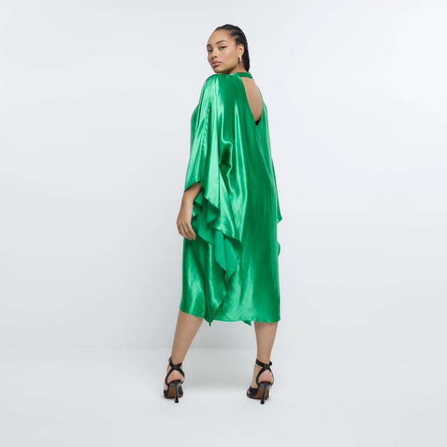 River Island Womens Smock Midi Dress Plus Green Satin Batwing