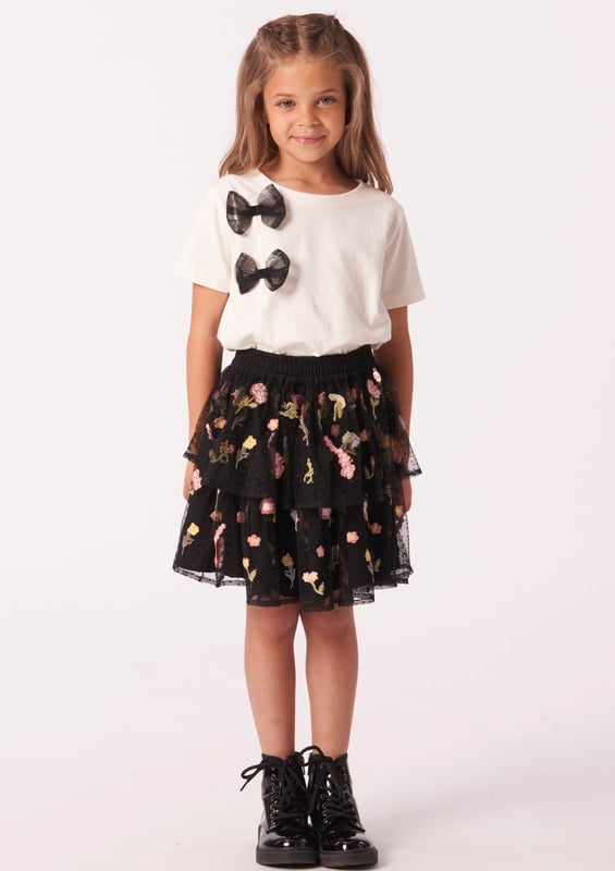 Intricate embroidery on a beautiful diaphanous mesh fabric lends a whimsical feel to this stunning skirt. Wear with chunky boots to add an edgy twist.  . About me: 100% polyester. Look after me: Think planet. wash at 30c.