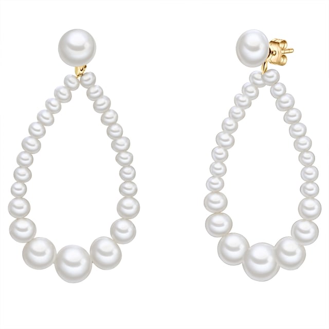 Anyone who loves the classic design language and noble materials will be enthusiastic about these timeless earrings of the Valero Pearl label. The delicate drop pendants are formed from shimmering freshwater breeding breeds of different sizes. All pearls are high-quality freshwater breeding breeds, handpicked and with a brilliant luster. Advantage: Freshwater breeding breeds consist of solid pearl and are therefore more insensitive to splintering compared to salt water pearls. The practical plug -in closure is made of yellow -gilded 925 sterling silver. A real IT piece for pearl lovers!