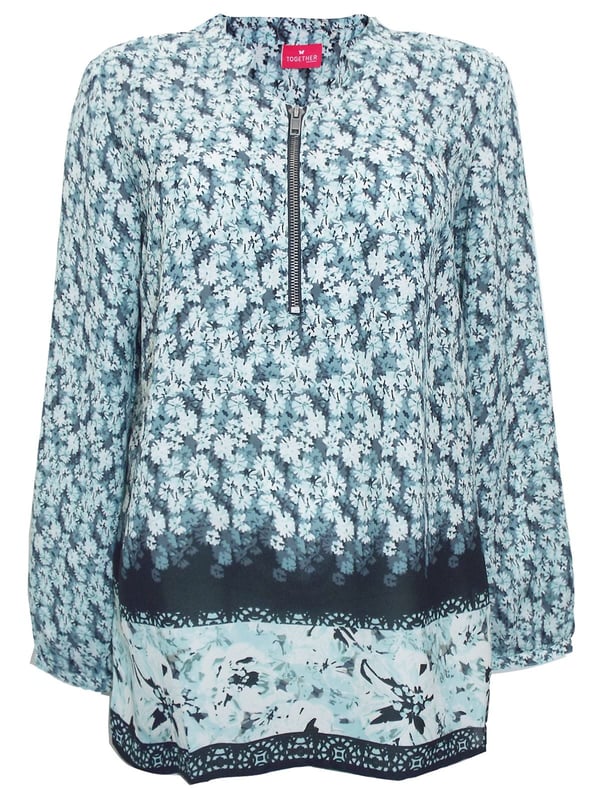 Keep your everyday look stylish with this relaxed fit top. Wear loose with leggings or belted over your favourite jeans. Made from a lightweight woven fabric, with long zip neck and long sleeves with single button cuff.

100% Polyester
Silky Stretch
Sizing: generous 
Long Length
33" Shoulder to Hem
Straight Hem