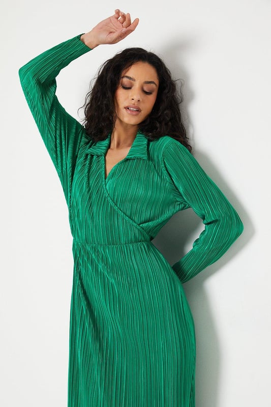 Plisse Midi Wrap Dress