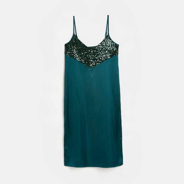 River Island Womens Slip Midi Dress Green Satin Sequin