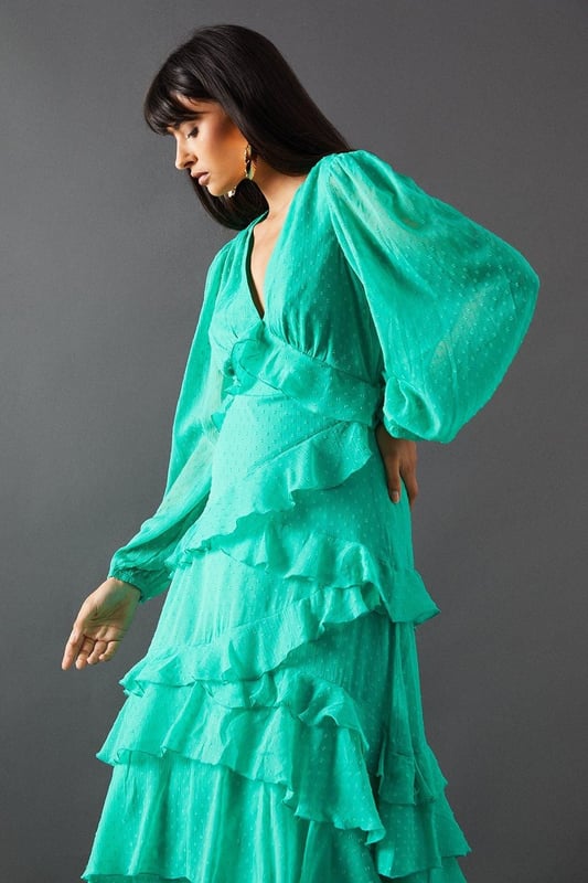 green emerald velvet dress Shop Green Dobby Dress for Girls Online main image 1