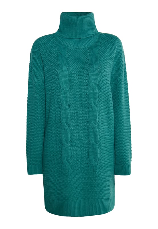 Perfect Match: Auf diesem Strickkleid von myMo treffen sich Gitterstrick und Zopfmuster und vereinen sich zu einem harmonischen Miteinander. Gefertigt aus einem kuschelig-weichen Garn, lässt sich das locker geschnittene Modell mit überschnittenen Schultern und kleinen Seitenschlitzen vielseitig kombinieren. Der gerippte opulente Rollkragen vollendet das stimmige Design ebenso wie die abschließenden Rippstrickbündchen an den Ärmeln.  Strickkleid