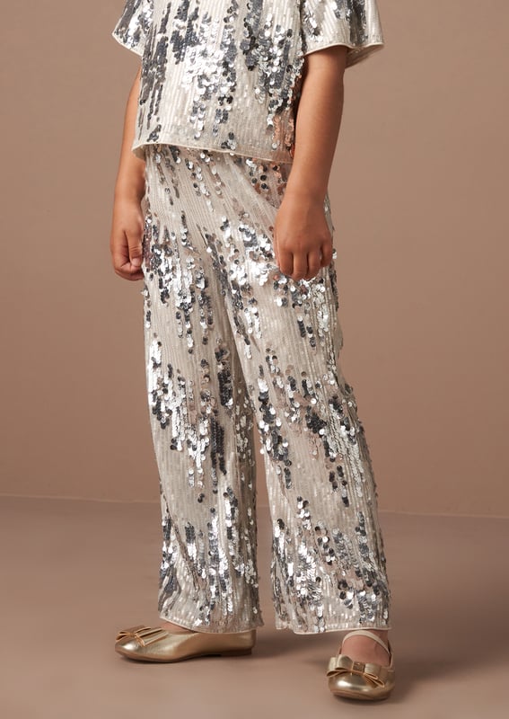 Add a touch of sparkle to your party plans with these sequin-adorned trousers in a mix of   and nude sparkle. Designed with a wide-leg cut. our pull on sequin trousers are the ultimate blend of comfort and pizazz!.