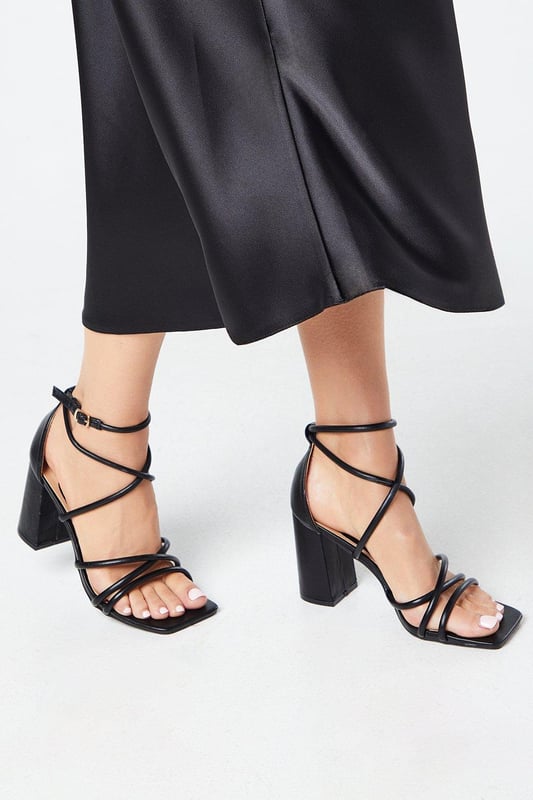 Sylvie Cross Strap High Block Heeled Sandals