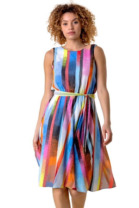 Rainbow Stripe Print Midi Dress