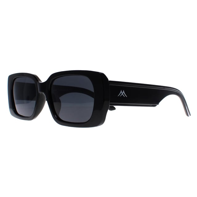 Montana Rectangle Womens Shiny Black Grey Polarized MP76  Sunglasses are a glamorous rectangle frame crafted from lightweight acetate. The temples feature the Montana logo creating a fashion-forward look that complements any outfit, making these sunglasses a versatile accessory for both casual and formal occasions.