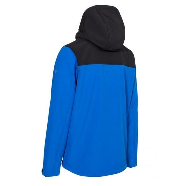 Softshell Verstelbare afristbare capuchon 3 zakken met rits Platte manchet met tab Kin bescherming Trekkoord bij de zoom Waterdicht 8000 mm, ademend mvp, winddicht 94% polyester, 6% elastaan, TPU-membraan Borstomvang Trespass heren (ongeveer): S - 89-94cm, M - 96.5-101.5cm, L - 104-109cm, XL - 111.5-117cm, XXL - 117-122cm, 3XL - 122-127cm.