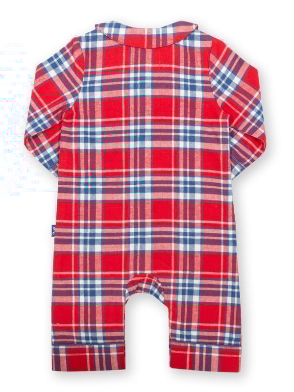 New! This soft and breathable romper is perfect for special days. With a red and navy plaid check design, navy piping detail and coconut button fastenings, it is both practical and pretty, and the perfect pick for little crawlers, walkers and wrigglers!