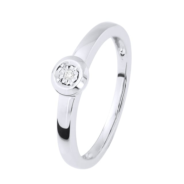Diamond Solitaire 0,010 Cts (1 x 0.010 cts) - Quality HSI (color H - Quality Si1) - Set with Illusion 0.50 Cts - Diameter Pattern Central 5mm - Jewelery White Gold 375 Thousandth - Available from size 48 to size 60 - 2-year warranty against defects in manufacturing - Delivered in a Jewel case with a certificate of Authenticity and an International Warranty - All our jewels are made in France.