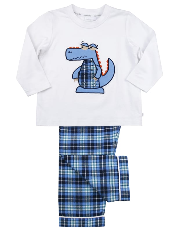 Snap Snap Snap! Very Cute Blue Crocodile Boys Winter Pyjamas
Little known fact: the secret to a good nights sleep is a great pair of pyjamas.  Classic fitting for extra comfort at bedtime!  Your little one will want to wear these awesome pyjama sets all day long.  The T-shirt could also be teamed up with jeans or joggers as day wear.  We've used the check fabric in the crocodile embroidery - seriously cute! A great gift too!
100% cotton
Machine Washable
Super soft luxury brushed cotton fabric
Crocodile Embroidery
Classic Fit