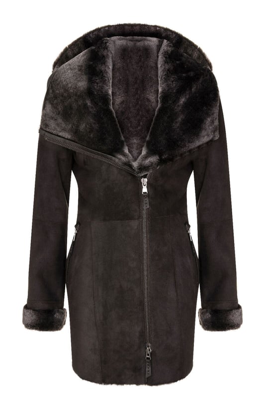 Womens Merino Sheepskin Hooded Coat Antioch
