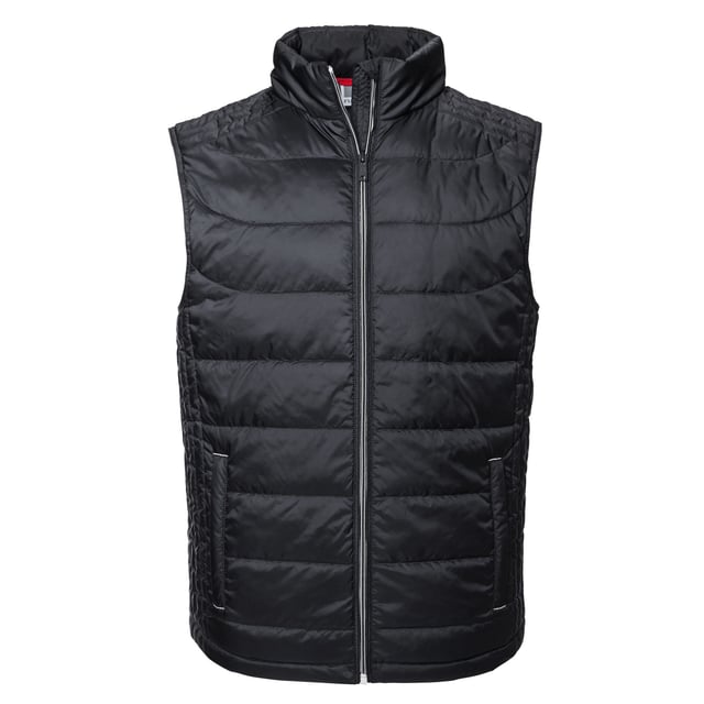 Material: 100% Polyester. Lining: Contrast. Design: Quilted. 66gsm. Fabric Technology: Aquapel, Breathable, DuPont Sorona, DWR Finish, Eco-Efficient, Nanotex, PFC Free, Showerproof, Windproof. Chin Guard, Fluorine Free, Inner Storm Flap. Sleeve-Type: Sleeveless. Neckline: Standing Collar. Pockets: 2 Side Pockets, 1 Inner Pocket, Zip, Welted. Fastening: Full Zip. Hem: Bungee Cord. Sustainability: Amfori, BSCI, Fair Labor Association, Oeko-Tex Standard 100 Certified, WRAP Certified. High Performance.