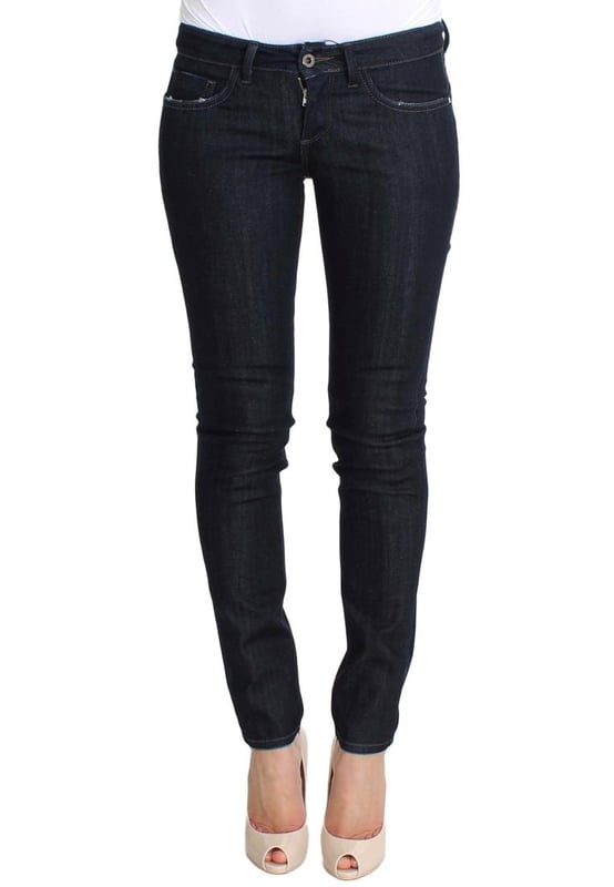 Merk: Costume National CNC
  Pasvorm: Slim fit skinny
  Kleur: Blauw
  Materiaal: 97% Katoen 3% Elastaan
  Gulp: Gulp met rits
  Zakken: Twee voor
  en twee achterzakken
  Details: Logo details
  Herkomst: Gemaakt in Italie
