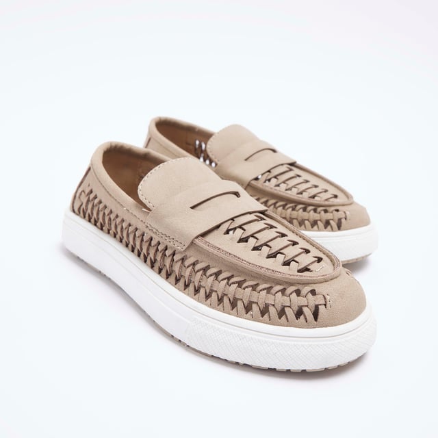 River Island Boys Loafers Beige Weave Detail