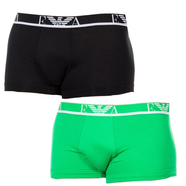 Pack-2 Boxer Emporio Armani. 
 Made in stretch cotton. 
 Color black with green tone and waistband with waistband to create. 
 Elastic waistband with the name and logo embroidered signature consecutively. 
 comfortable and breathable fabric. 
 Anatomical front, with capacity to hold loosely. 
 Seams views tone. 

 Composition: 
 - 95% Cotton. 
 - 5% spandex. 

 Washing instructions: 
 -Wash Temperature max. 40C. 
 No bleach. 
 Supports dry cleaning. 
 -Allows Tumble dry. 
 -Planchar Temperature max. 130C. 


 Composition: 95% Cotton, 5% Elastane
 Care:
-Wash at max temperature. 40ºC.
 -Do not use bleach.
 -Supports dry cleaning.
 -Allows you to use a dryer.
 -Iron at max temperature. 130ºC.