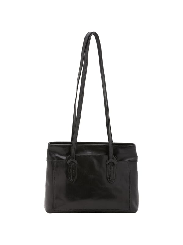 Bolso bandolera para mujer. El cierre es con cremallera. Los bolsillos internos son uno con cremallera. Los bolsillos externos son un frente abierto. Falta la correa para el hombro. El mango es de piel. Hay dos compartimentos internos. El material exterior es auténtica piel de vacuno. Internamente está forrado en algodón. Medidas: 23x30x12 cm. Hecho en Italia