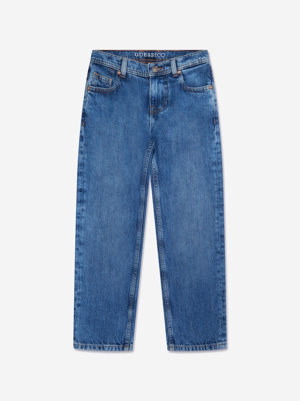 Introducing Guess' Boys Wide Leg Jeans in Blue - the epitome of style and comfort for your boy's ensemble.Key features: Modern Design: Boasting a wide leg design, these jeans fuse contemporary trend with classic style. Superb Comfort: Crafted from superior materials that ensure comfort for everyday wear that doesn't compromise on style.Dynamic Blue: The striking blue shade adds a vibrant touch to any outfit enhancing your boy's fashion-forward image. Guess Quality: As a product of Guess, these jeans assure unrivaled design and quality. Redefine your boy's wardrobe with these Guess wide-leg Jeans in Blue ‚ a must-have addition for the young trendsetter!