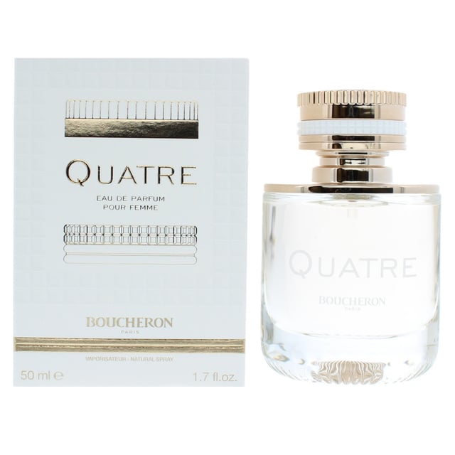 Boucheron Quatre Eau de Parfum 100ml.Boucheron Quatre is inspired by the jewellery houses iconic Quatre ring and is a lively combination of daring modernity and timeless elegance. The coveted ring is made of four or Quatre separate bands which are beautifully recreated in the bottles carefully crafted cap.